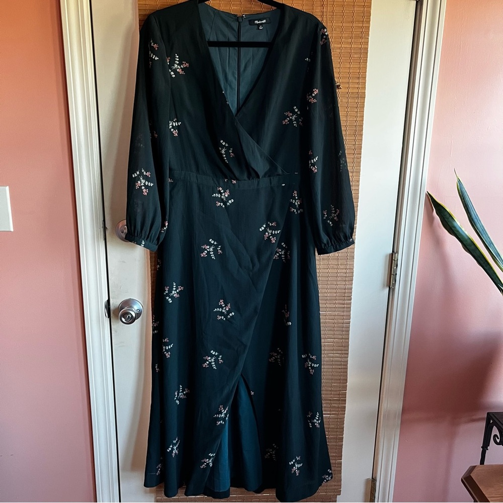 Madewell Forest Green Floral Wrap Dress